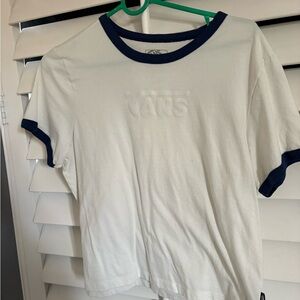 Vans White Short Sleeve Ringer Tee with Navy Trim